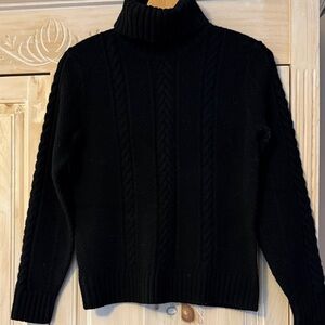 Ann Taylor Black cable Turtleneck Sweater 100% lambswool.